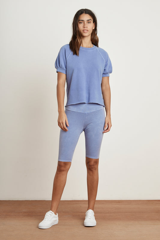 STACIA SHORT SLEEVE RAGLAN TERRY TOP IN DEWDROP