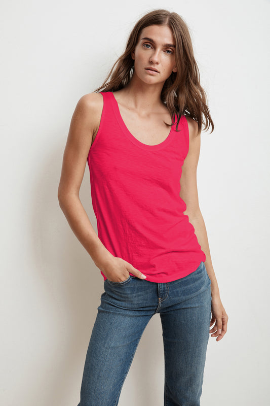 JEN SCOOP NECK TANK TOP IN FLIRTY