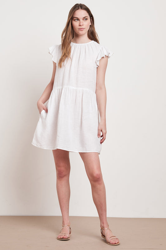 EVONNE WOVEN LINEN DRESS IN WHITE