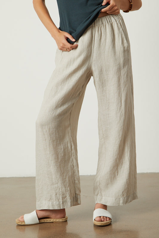 LOLA WOVEN LINEN TROUSERS IN COBBLE