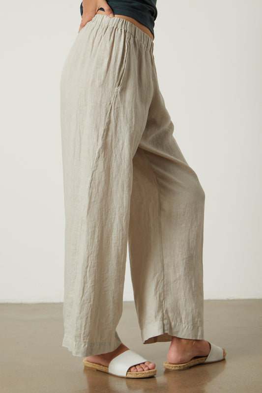 LOLA WOVEN LINEN TROUSERS IN COBBLE