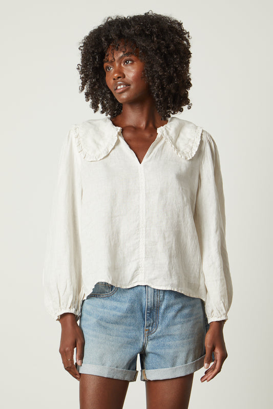 SOFIA WOVEN LINEN TOP IN BEACH