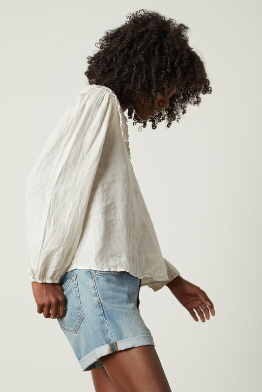 SOFIA WOVEN LINEN TOP IN BEACH